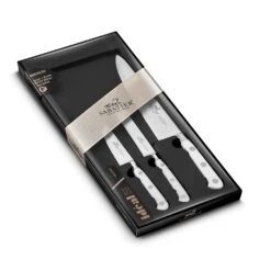 Lion Sabatier® Ideal Toque Blanche 3 Piece Knife Set - 10cm Paring, 12cm Serrated Utility & 20cm Cooks Knife (White Handle With Stainless Steel Rivets) 10 Lion Sabatier® Ideal Toque Blanche 3 Piece Knife Set - 10cm Paring, 12cm Serrated Utility & 20cm Cooks Knife (White Handle With Stainless Steel Rivets) -KITCHEN KNIVES Shop 804483 2
