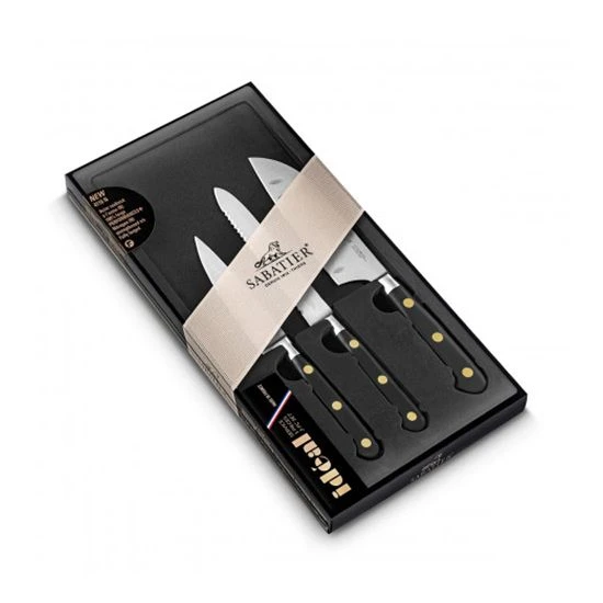 Sabatier® Ideal Brass Rivets 3 Piece Knife Set (10cm Paring Knife, 13cm Utility Knife And 10cm Mini Santoku) 3 Sabatier® Ideal Brass Rivets 3 Piece Knife Set (10cm Paring Knife, 13cm Utility Knife And 10cm Mini Santoku)