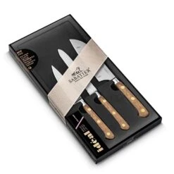 Lion Sabatier® Ideal Perigord 3 Piece Knife Set - 10cm Paring, 12cm Serrated Utility & 13cm Santoku Knife (Walnut Handle With Brass Rivets) -KITCHEN KNIVES Shop 892386 2