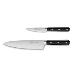 Lion Sabatier® Egide 2 Piece Knife Set - 9cm Paring & 20cm Cooks Knife (Black Handle With Stainless Steel Rivets) -KITCHEN KNIVES Shop kk 764280