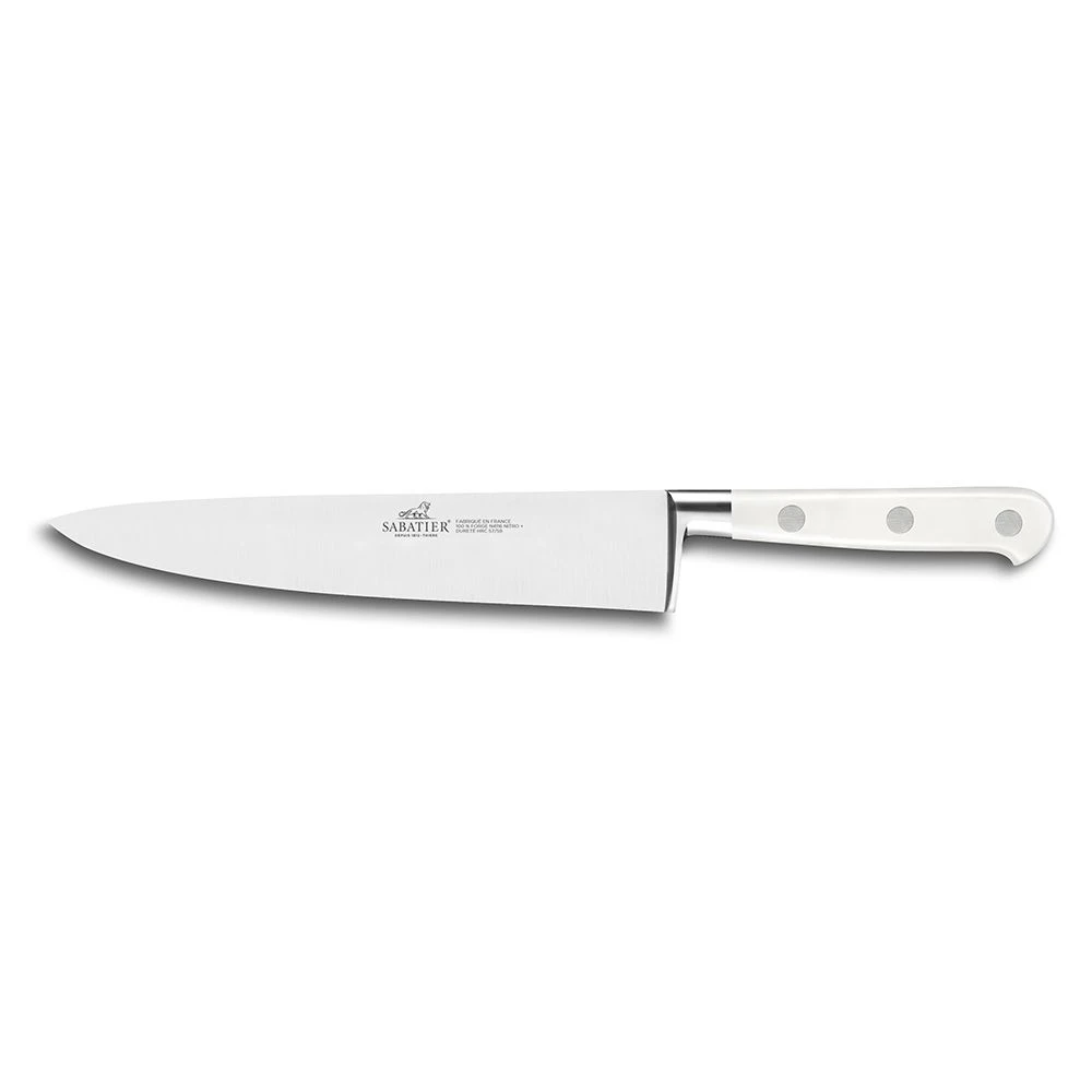 Lion Sabatier® Ideal Toque Blanche 3 Piece Knife Set - 10cm Paring, 12cm Serrated Utility & 20cm Cooks Knife (White Handle With Stainless Steel Rivets) 5 Lion Sabatier® Ideal Toque Blanche 3 Piece Knife Set - 10cm Paring, 12cm Serrated Utility & 20cm Cooks Knife (White Handle With Stainless Steel Rivets) - Image 3