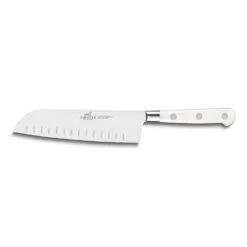 Lion Sabatier® Ideal Toque Blanche 3 Piece Knife Set - 10cm Paring, 12cm Serrated Utility & 18cm Santoku Knife (White Handle With Stainless Steel Rivets) -KITCHEN KNIVES Shop kk 814783 1