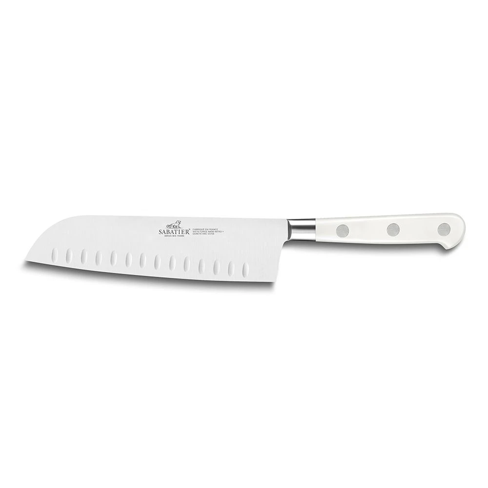 Lion Sabatier® Ideal Toque Blanche 2 Piece Knife Set - 10cm Paring & 18cm Santoku Knife (White Handle With Stainless Steel Rivets) 3 Lion Sabatier® Ideal Toque Blanche 2 Piece Knife Set - 10cm Paring & 18cm Santoku Knife (White Handle With Stainless Steel Rivets)