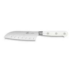 Lion Sabatier® Ideal Toque Blanche 13cm Scalloped Santoku Knife (White Handle With Stainless Steel Rivets)