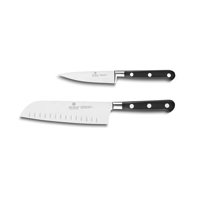 Lion Sabatier® Ideal 2 Piece Knife Set - 10cm Paring & 18cm Santoku Knife (Black Handle With Stainless Steel Rivets) 3 Lion Sabatier® Ideal 2 Piece Knife Set - 10cm Paring & 18cm Santoku Knife (Black Handle With Stainless Steel Rivets)