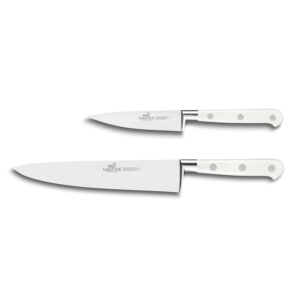 Lion Sabatier® Ideal Toque Blanche 2 Piece Knife Set - 10cm Paring & 20cm Cooks Knife (White Handle With Stainless Steel Rivets) 4 Lion Sabatier® Ideal Toque Blanche 2 Piece Knife Set - 10cm Paring & 20cm Cooks Knife (White Handle With Stainless Steel Rivets) - Image 2