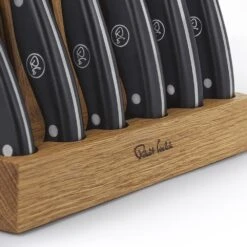 Robert Welch Professional Angle Oak Knife Block 7 Piece Set -KITCHEN KNIVES Shop rwpao2097v7 pro angle block logo detail