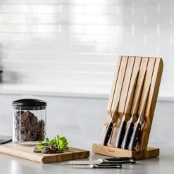 Robert Welch Professional Angle Oak Knife Block 7 Piece Set -KITCHEN KNIVES Shop rwpao2097v7 professional angle block 7pc set ps38 1